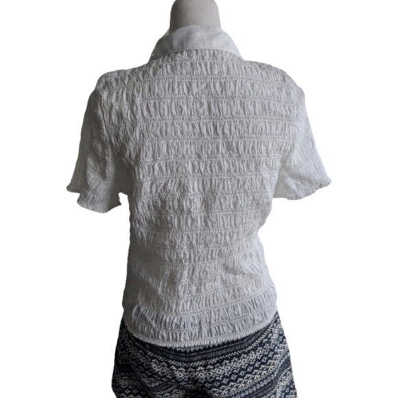 J.Crew White Smocked Cotton Voile Button Up Shirt NWT Size M Short Sleeve - Picture 7 of 9